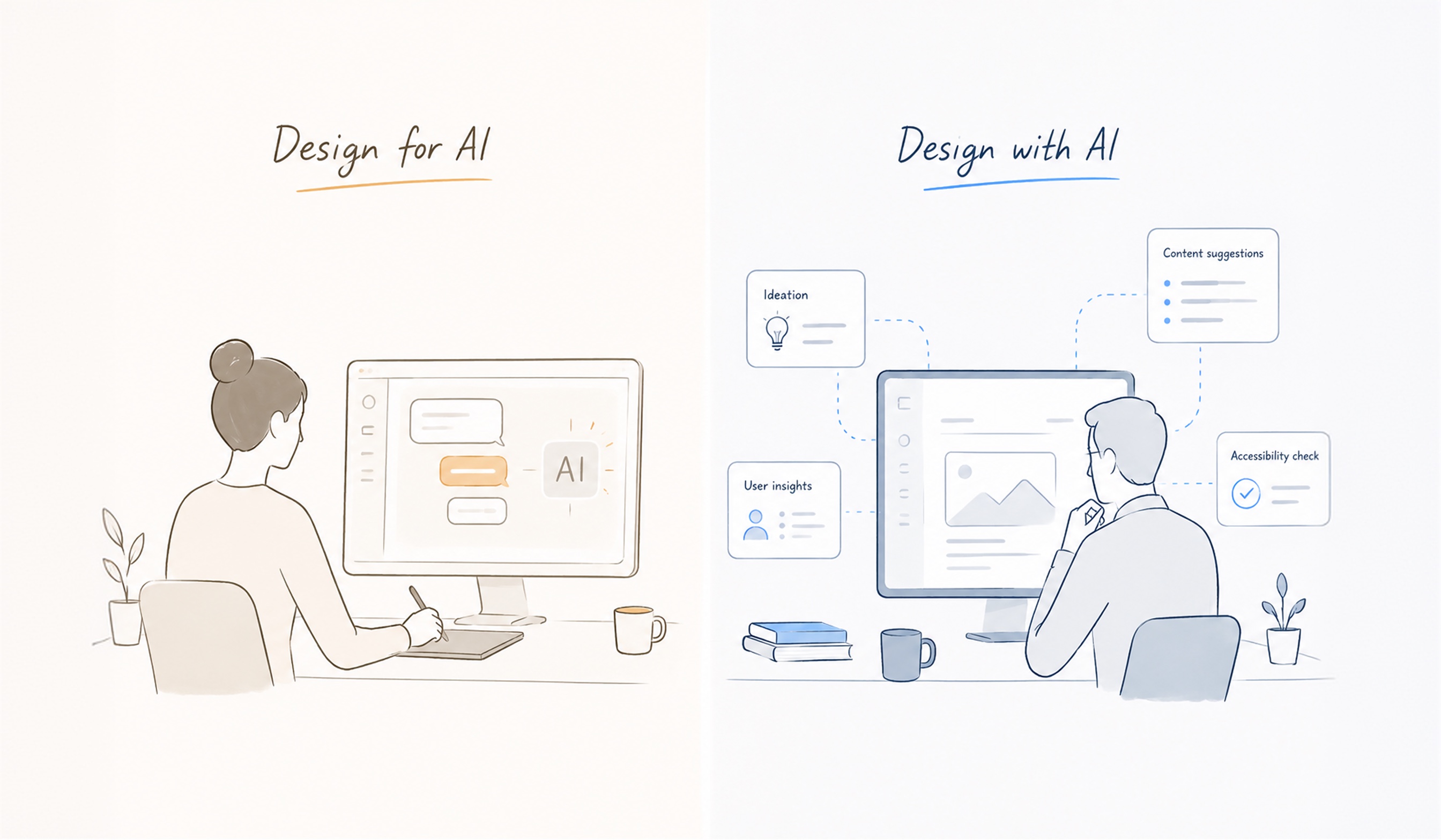 Design for AI compared with design with AI as two distinct agency approaches