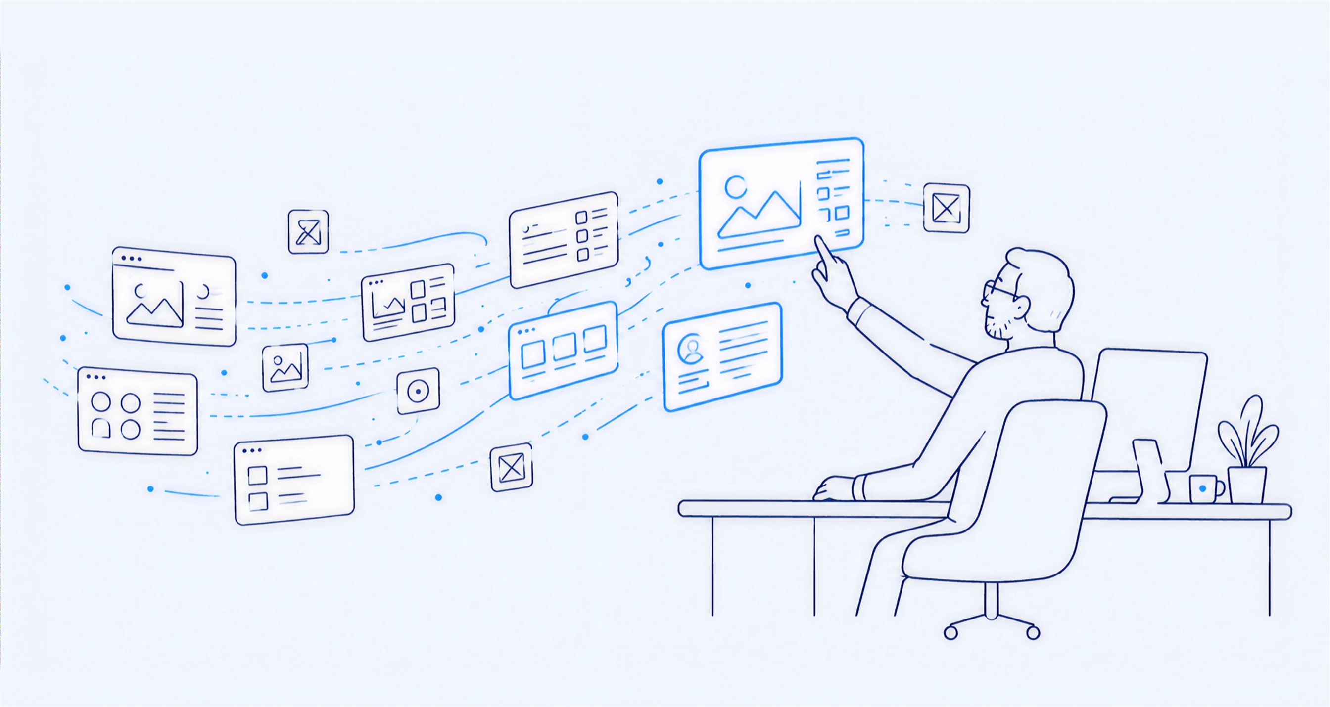 A designer steering a stream of AI-generated interface options